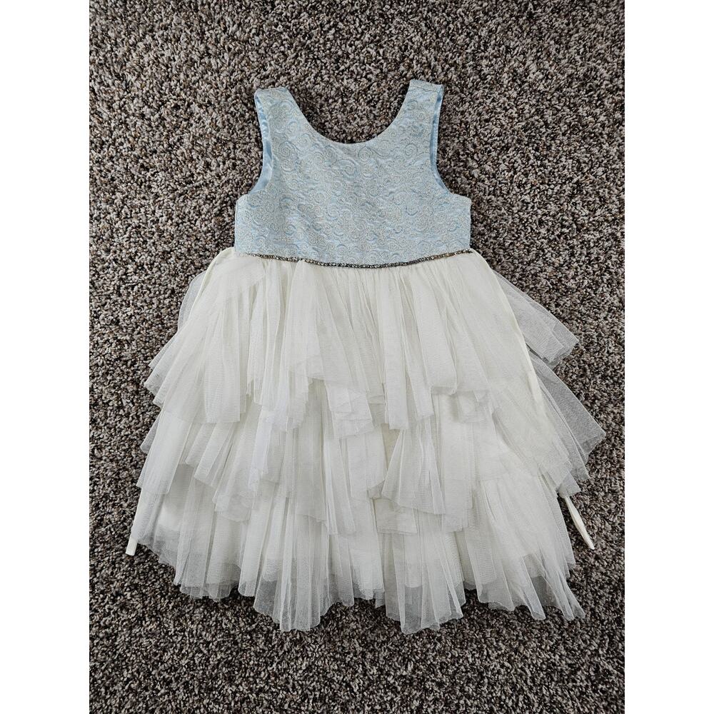 American Princess Sleeveless Tulle Dress Blue Lace Bodice Girls Size 5 Wedding